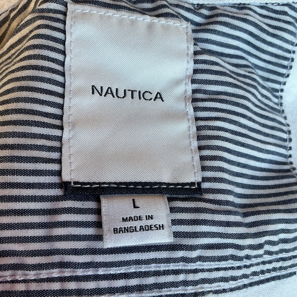 Nautica White Denim Women's Biker Bomber Jacket L Cotton Blend Button Front EUC - Picture 3 of 3